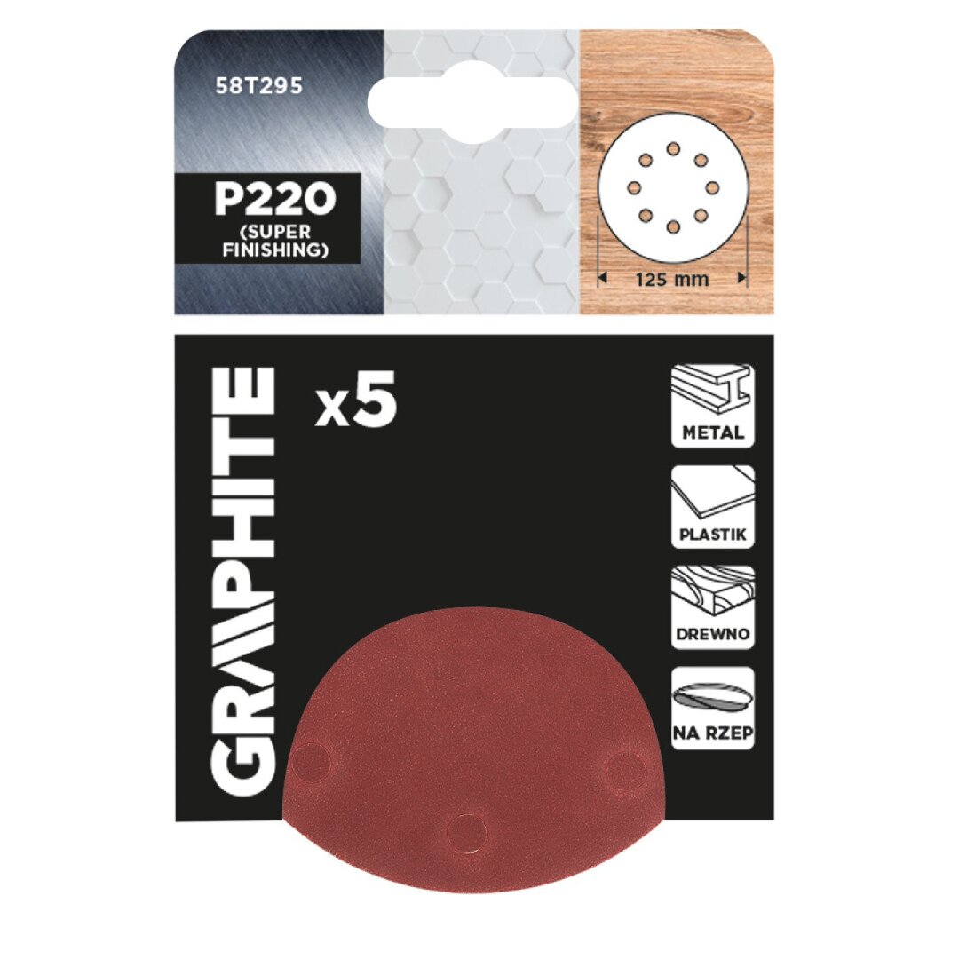 „Velcro“ šlifavimo diskai 125 mm, P220, 5 vnt, su 8 skylėmis 1