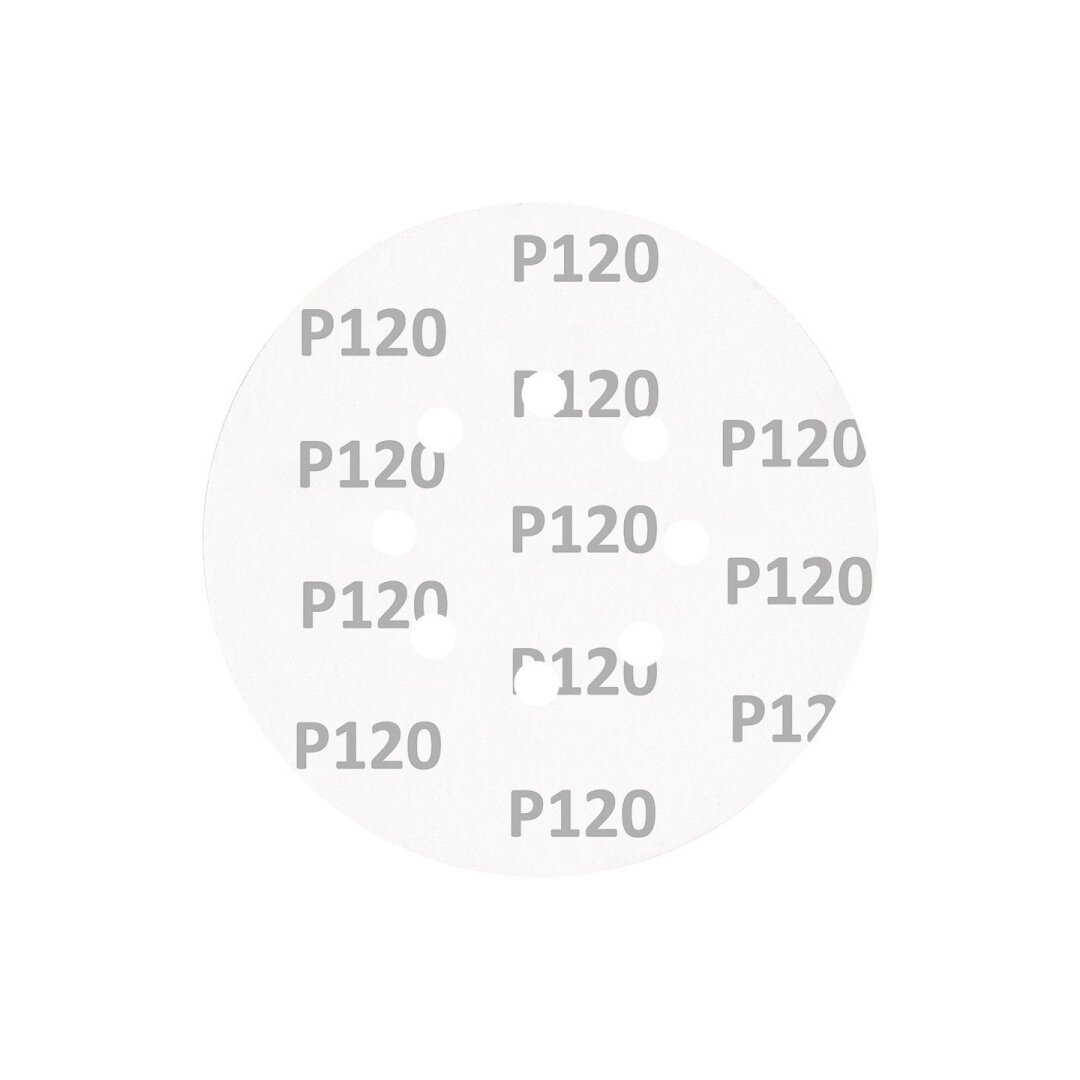 „Velcro“ šlifavimo diskai 150 mm, P120, 5 vnt, su 8 skylėmis 4 „Velcro“ šlifavimo diskai 150 mm, P120, 5 vnt, su 8 skylėmis 4