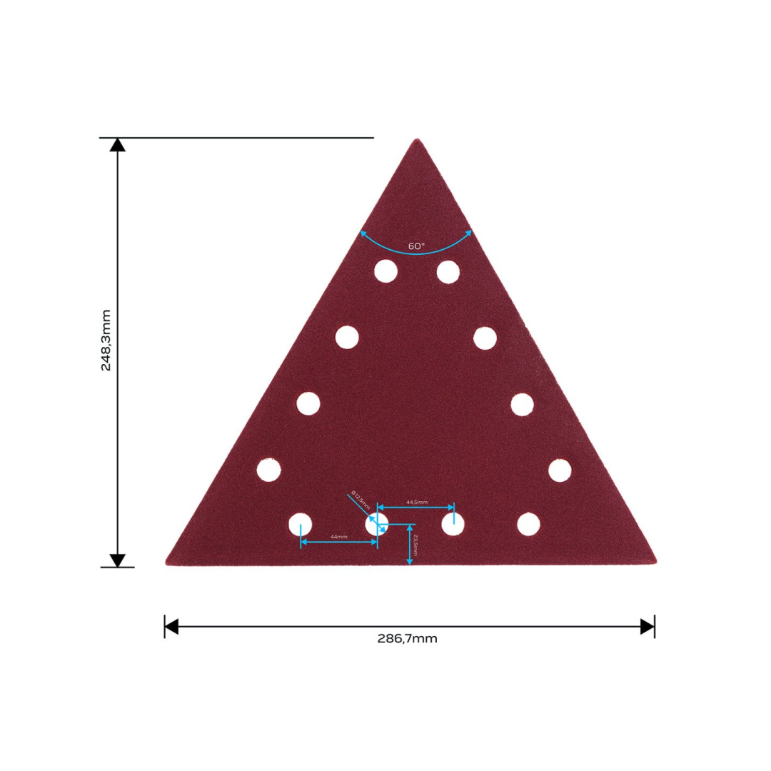 Velcro šlifavimo popierius K120, trikampis su 12 skylių, 5vnt šlifuokliui 59G264 8