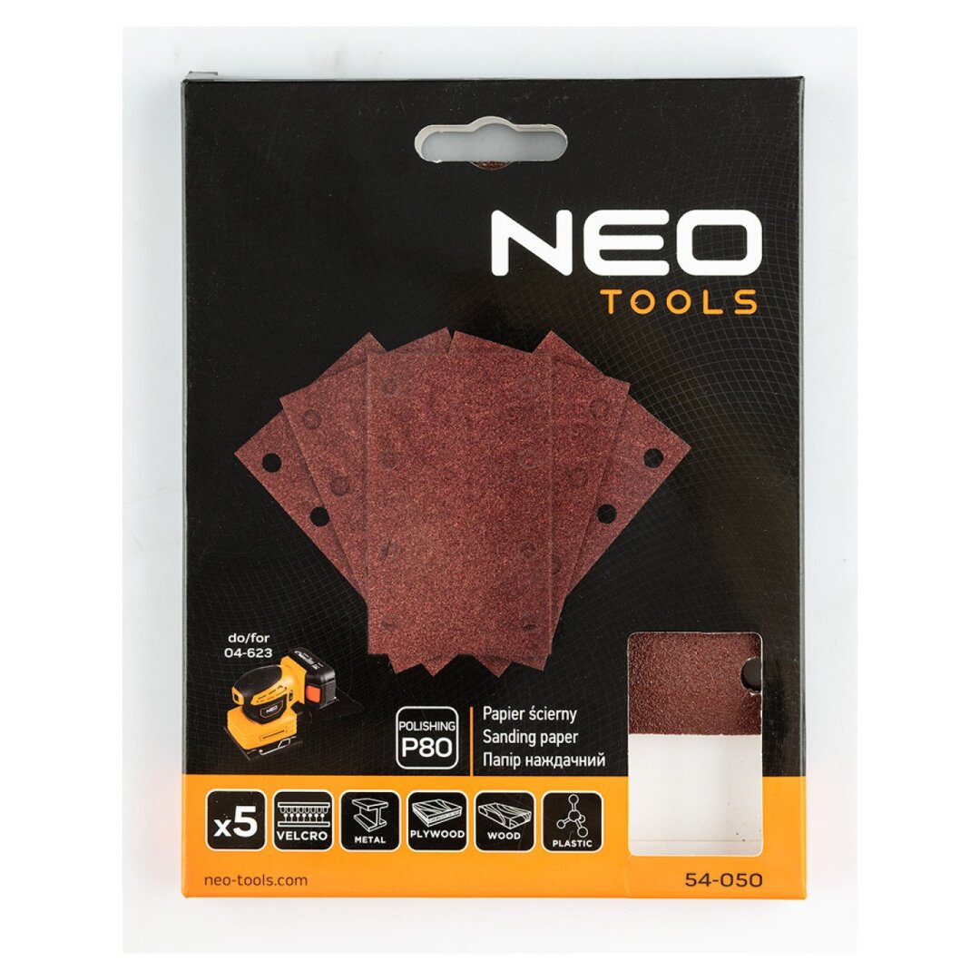 „Velcro“ šlifavimo popierius, stačiakampis 80 x 130 mm, P800, 5 vnt, su 8 skylėmis 04-623 1