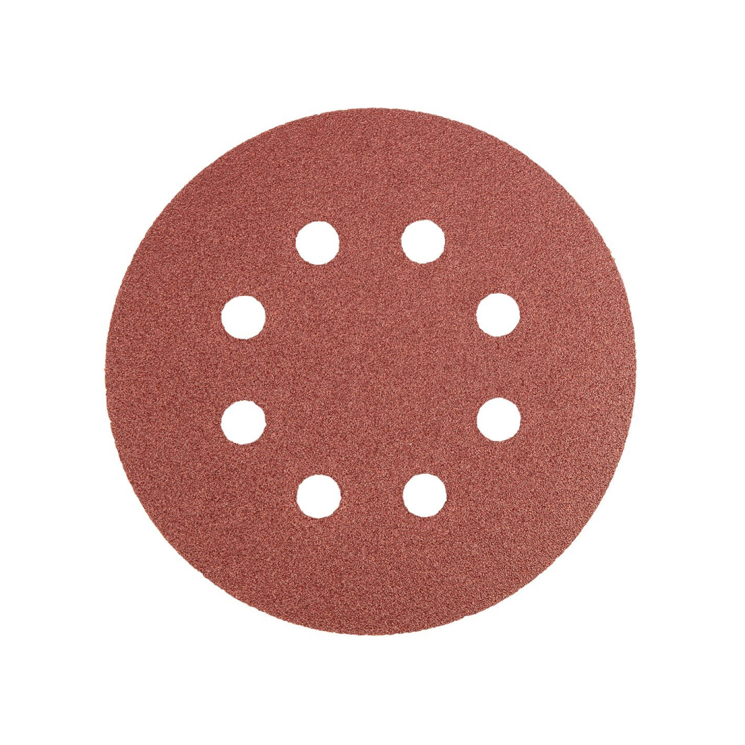 Velcro švitrinis popierius 125 mm, K120, 5 vnt., 8 skylučių Velcro švitrinis popierius 125 mm, K120, 5 vnt., 8 skylučių