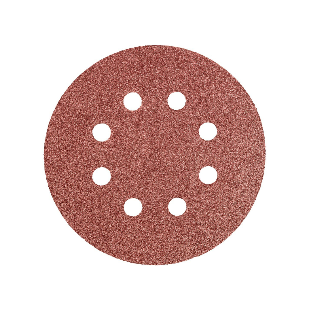 Velcro švitrinis popierius 125 mm, K80, 5 vnt., 8 skylučių Velcro švitrinis popierius 125 mm, K80, 5 vnt., 8 skylučių