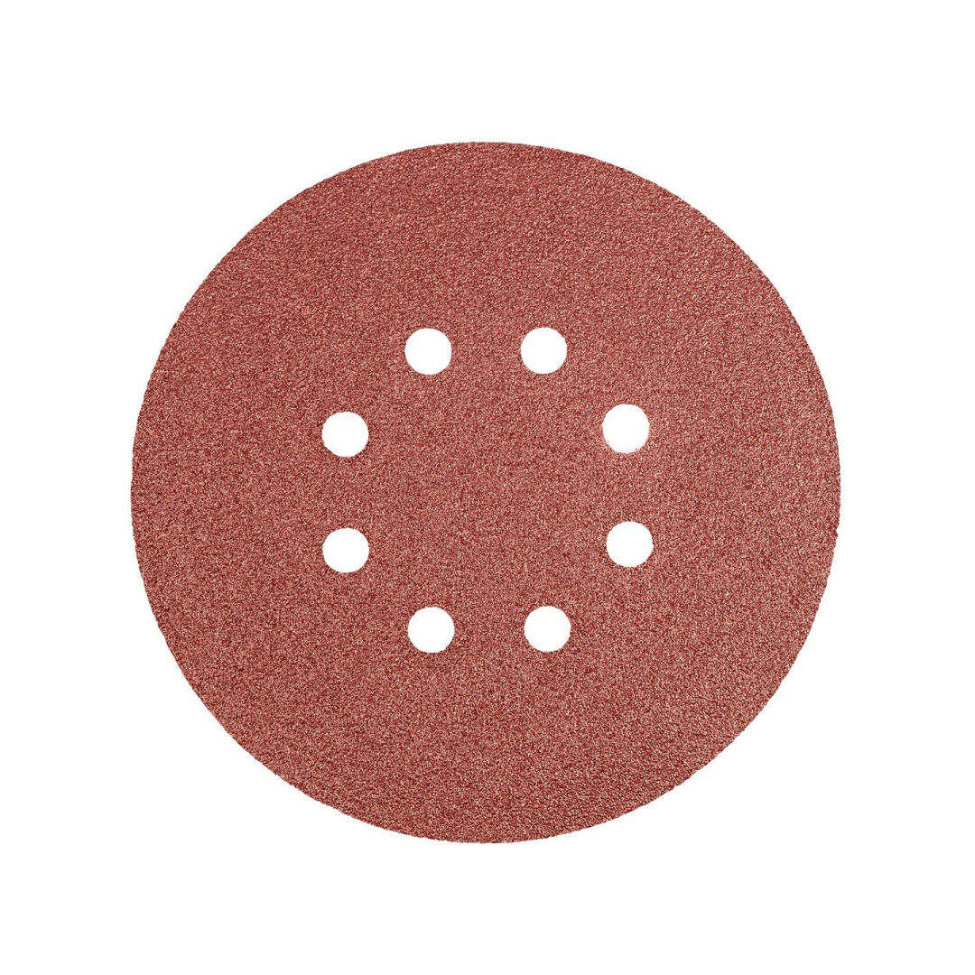 Velcro švitrinis popierius 150 mm, K80, 5 vnt., 8 skylučių Velcro švitrinis popierius 150 mm, K80, 5 vnt., 8 skylučių