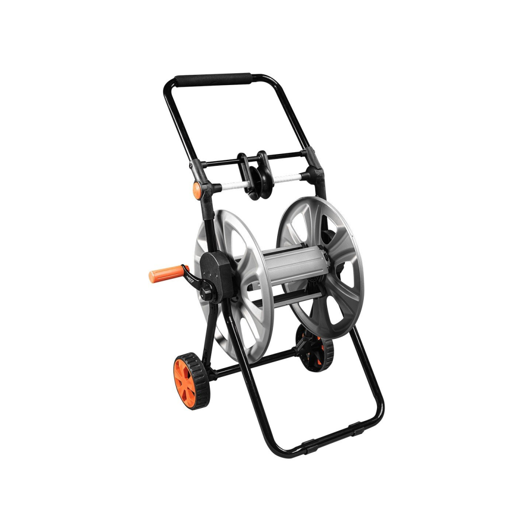 Vežimėlis sodo žarnai, metalinis, iki 60 m 1/2 '' žarnos, su žarnos kreipikliu