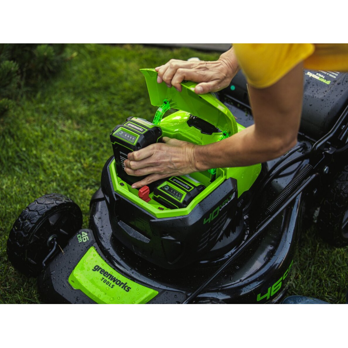 VEJAPJOVĖ SAVAEIGĖ + PŪSTUVAS+GRANDINIS PJŪKLAS Greenworks gd40lm46spk4+gd40bvIIk4+gd40cs18k4, 46cm, 40V, 3X4Ah (Kopija) 5 VEJAPJOVĖ SAVAEIGĖ + PŪSTUVAS+GRANDINIS PJŪKLAS Greenworks gd40lm46spk4+gd40bvIIk4+gd40cs18k4, 46cm, 40V, 3X4Ah (Kopija) 5