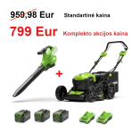 VEJAPJOVĖ SAVAEIGĖ + PŪSTUVAS-SIURBLYS Greenworks gd40lm46spk4x+gd40bvIIk4, 46cm, 40V, 3X4Ah