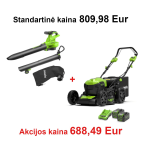 VEJAPJOVĖ SAVAEIGĖ 46cm + PŪSTUVAS-SIURBLYS Greenworks 40V su dviem 4Ah akumuliatoriais gd40lm46spk4x+gd40bv