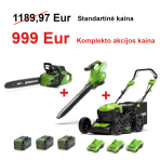 VEJAPJOVĖ SAVAEIGĖ + PŪSTUVAS+GRANDINIS PJŪKLAS Greenworks gd40lm46spk4+gd40bvIIk4+gd40cs18k4, 46cm, 40V, 3X4Ah (Kopija)