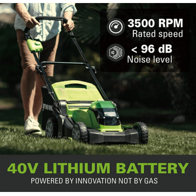 Akumuliatorinė vejapjovė Greenworks G40LM41K4, 40 V, 4,0 Ah, 41 cm 13 Akumuliatorinė vejapjovė Greenworks G40LM41K4, 40 V, 4,0 Ah, 41 cm 13