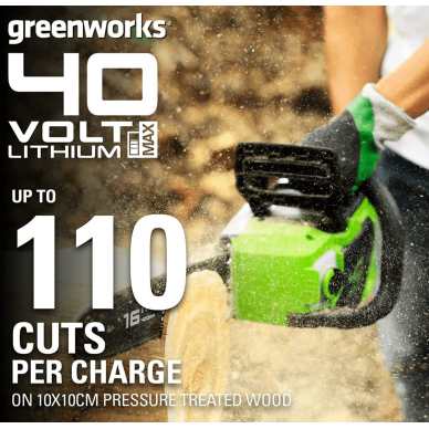 VEJAPJOVĖ SAVAEIGĖ + PŪSTUVAS+GRANDINIS PJŪKLAS Greenworks gd40lm46spk4+gd40bvIIk4+gd40cs18k4, 46cm, 40V, 3X4Ah (Kopija) 22
