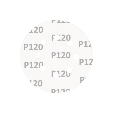 „Velcro“ šlifavimo diskai 125 mm, P120, 5 vnt, su 8 skylėmis 4 „Velcro“ šlifavimo diskai 125 mm, P120, 5 vnt, su 8 skylėmis 4