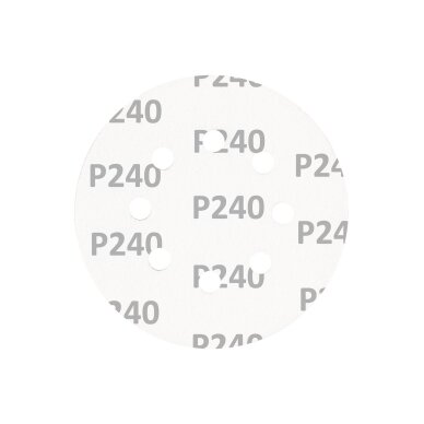 „Velcro“ šlifavimo diskai 125 mm, p240, 5 vnt, su 8 skylėmis 4 „Velcro“ šlifavimo diskai 125 mm, p240, 5 vnt, su 8 skylėmis 4