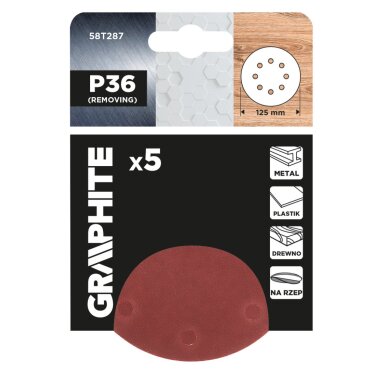 „Velcro“ šlifavimo diskai 125 mm, p36, 5 vnt, su 8 skylėmis 1 „Velcro“ šlifavimo diskai 125 mm, p36, 5 vnt, su 8 skylėmis 1