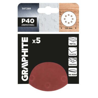 „Velcro“ šlifavimo diskai 125 mm, P40, 5 vnt, su 8 skylėmis 1 „Velcro“ šlifavimo diskai 125 mm, P40, 5 vnt, su 8 skylėmis 1