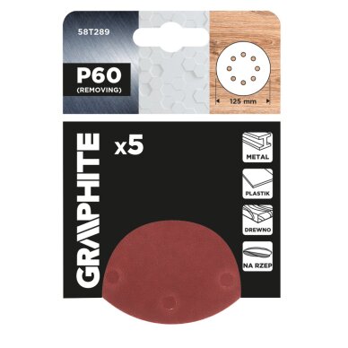 „Velcro“ šlifavimo diskai 125 mm, p60, 5 vnt, su 8 skylėmis 1 „Velcro“ šlifavimo diskai 125 mm, p60, 5 vnt, su 8 skylėmis 1