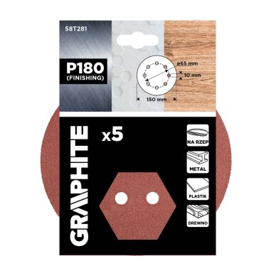 „Velcro“ šlifavimo diskai 150 mm, p180, 5 vnt, su 8 skylėmis 1 „Velcro“ šlifavimo diskai 150 mm, p180, 5 vnt, su 8 skylėmis 1
