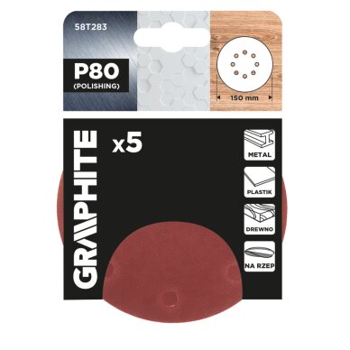 „Velcro“ šlifavimo diskai 150 mm, P80, 5 vnt, su 8 skylėmis 1 „Velcro“ šlifavimo diskai 150 mm, P80, 5 vnt, su 8 skylėmis 1