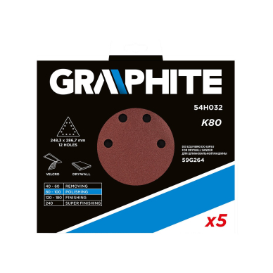 Velcro šlifavimo popierius K80, trikampis su 12 skylių, 5vnt šlifuokliui 59G264 1
