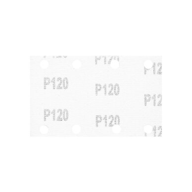 „Velcro“ šlifavimo popierius, stačiakampis 80 x 130 mm, P120, 5 vnt, su 8 skylėmis 04-623 3 „Velcro“ šlifavimo popierius, stačiakampis 80 x 130 mm, P120, 5 vnt, su 8 skylėmis 04-623 3