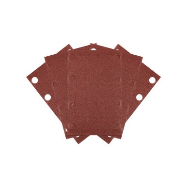 „Velcro“ šlifavimo popierius, stačiakampis 80 x 130 mm, P120, 5 vnt, su 8 skylėmis 04-623 „Velcro“ šlifavimo popierius, stačiakampis 80 x 130 mm, P120, 5 vnt, su 8 skylėmis 04-623