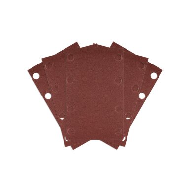 „Velcro“ šlifavimo popierius, stačiakampis 80 x 130 mm, p240, 5 vnt, su 8 skylėmis 04-623 „Velcro“ šlifavimo popierius, stačiakampis 80 x 130 mm, p240, 5 vnt, su 8 skylėmis 04-623