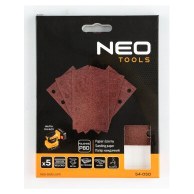 „Velcro“ šlifavimo popierius, stačiakampis 80 x 130 mm, P800, 5 vnt, su 8 skylėmis 04-623 1
