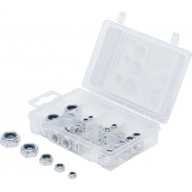 Veržlių asortimentas | užsifiksuojančios | metrinės | M4-M12 | 53 vnt. (88144) Veržlių asortimentas | užsifiksuojančios | metrinės | M4-M12 | 53 vnt. (88144)