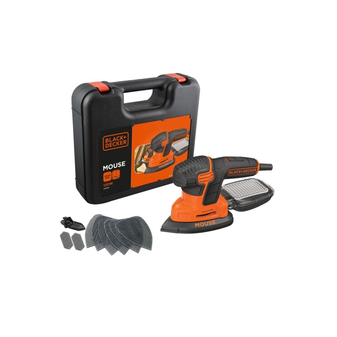 Vibracinis Šlifuoklis, 120 W MOUSE šlifuoklis 6 lapeliai su rinkiniu KA2500K-QS, Black&Decker Vibracinis Šlifuoklis, 120 W MOUSE šlifuoklis 6 lapeliai su rinkiniu KA2500K-QS, Black&Decker