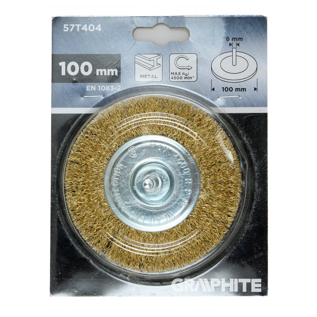 Vielinis diskinis šepetys 100 mm, suvirškintos vielos, žalvario dengtas, su 6 mm blauzdomis 1 Vielinis diskinis šepetys 100 mm, suvirškintos vielos, žalvario dengtas, su 6 mm blauzdomis 1