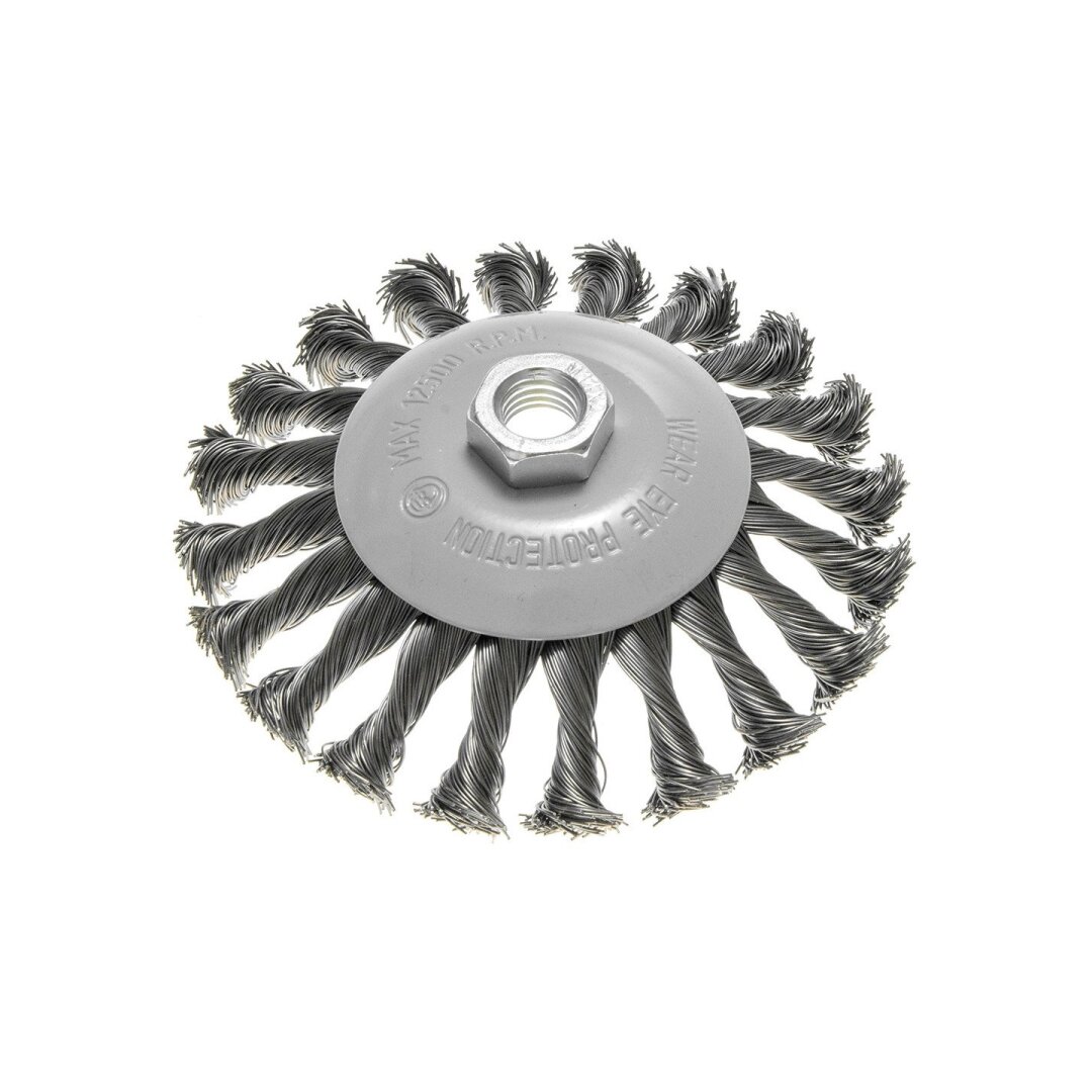 Vielinis diskinis šepetys 125mm, susukta viela, plienas M14 Vielinis diskinis šepetys 125mm, susukta viela, plienas M14