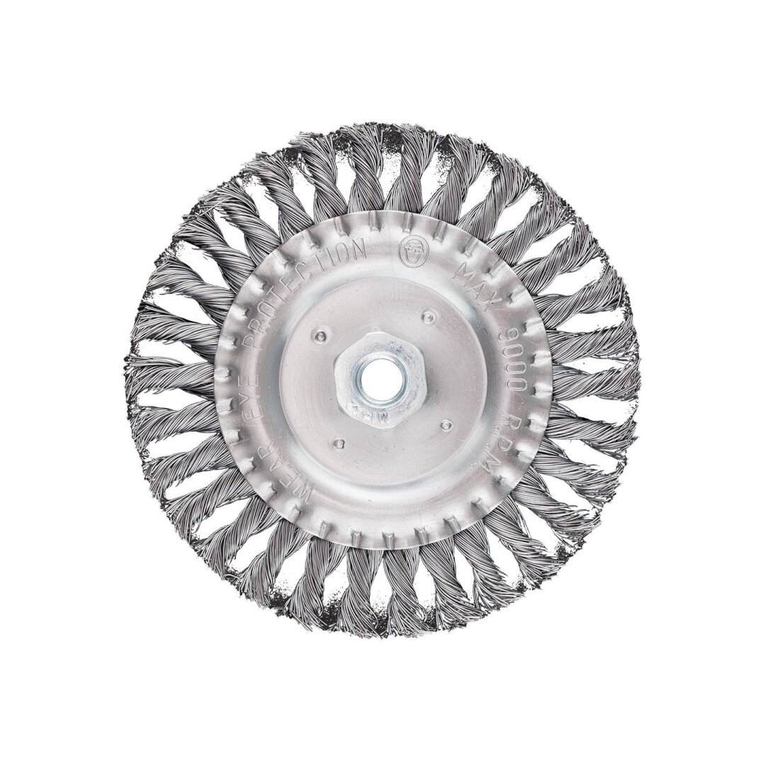 Vielinis diskinis šepetys 150 mm, susukta viela, plienas, M14 Vielinis diskinis šepetys 150 mm, susukta viela, plienas, M14