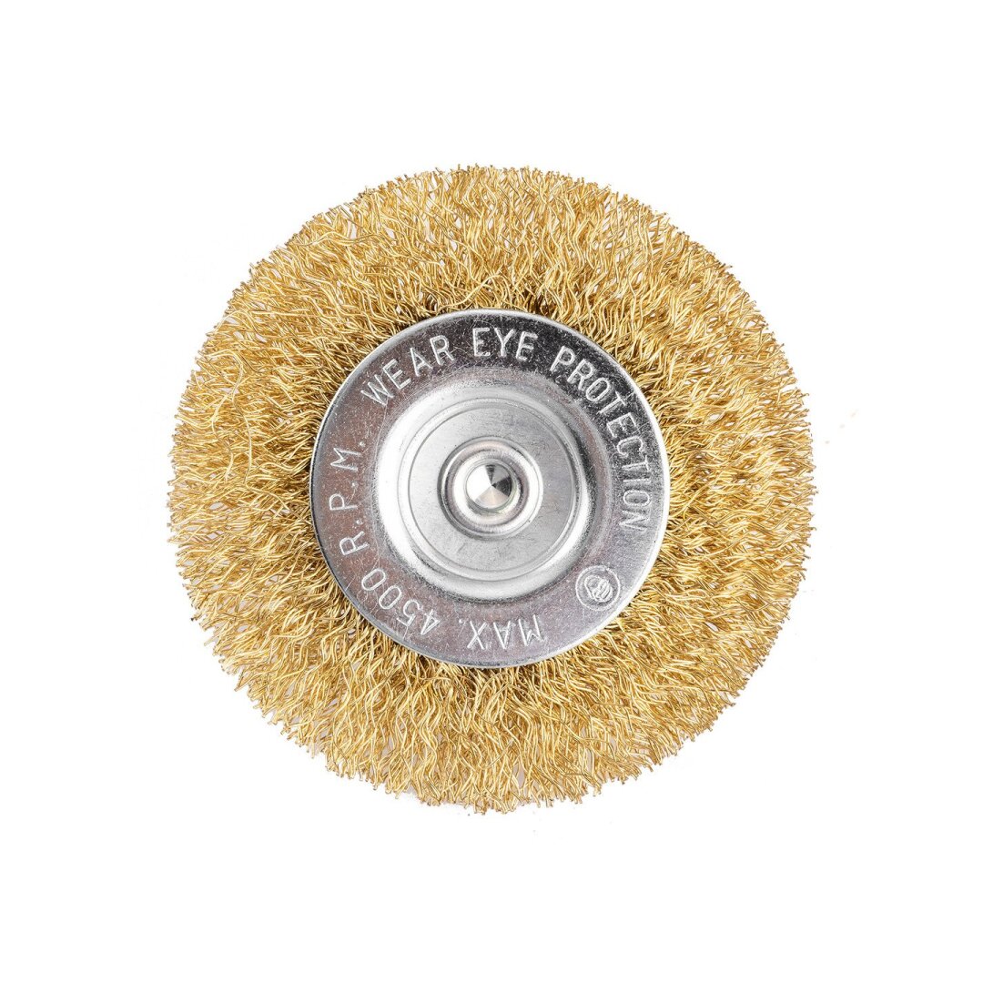 Vielinis diskinis šepetys 80 mm, suvirškintos vielos, žalvario dengtas 3 Vielinis diskinis šepetys 80 mm, suvirškintos vielos, žalvario dengtas 3