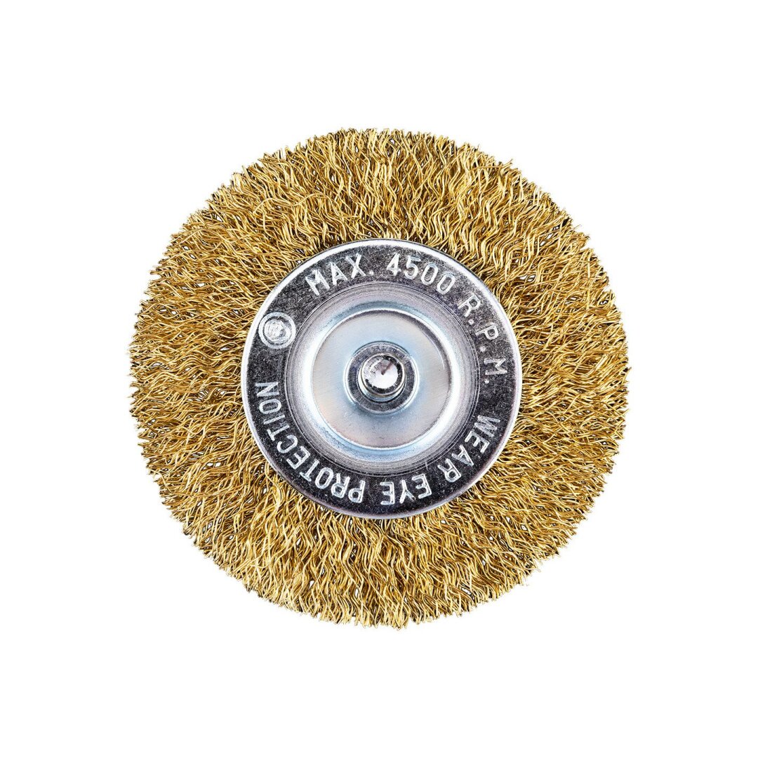 Vielinis diskinis šepetys 80 mm, suvirškintos vielos, žalvario dengtas 6 Vielinis diskinis šepetys 80 mm, suvirškintos vielos, žalvario dengtas 6