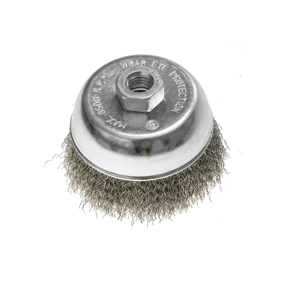 Vielinis šepetys kuginis 100 mm, suspaustas plieninis viela, M14 1 Vielinis šepetys kuginis 100 mm, suspaustas plieninis viela, M14 1