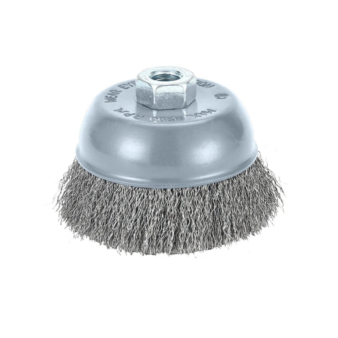 Vielinis šepetys kuginis 100 mm, suspaustas plieninis viela, M14 Vielinis šepetys kuginis 100 mm, suspaustas plieninis viela, M14