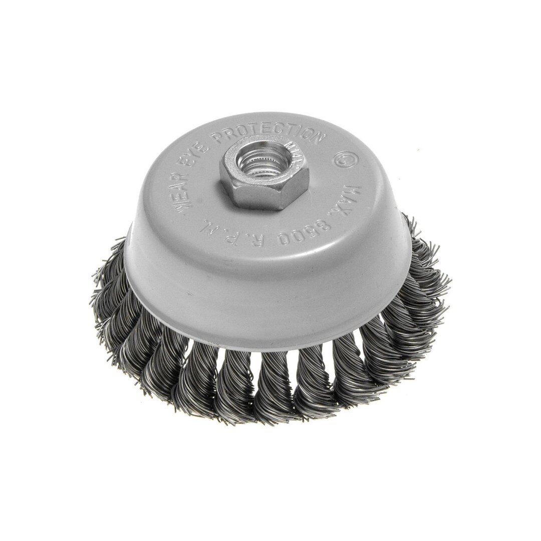 Vielinis šepetys kuginis 100 mm, susuktas plieninis viela, M14 1 Vielinis šepetys kuginis 100 mm, susuktas plieninis viela, M14 1