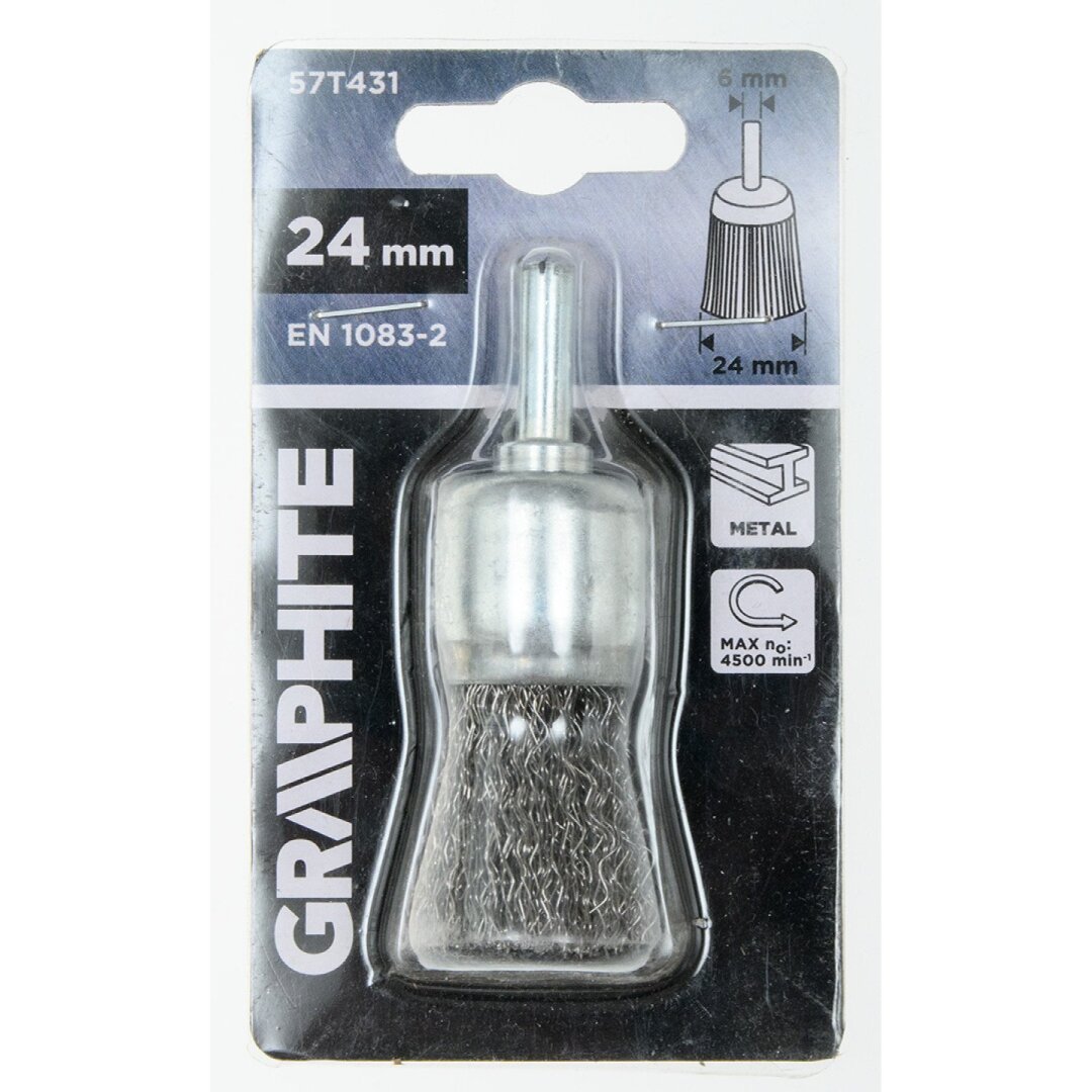 Vielinis šepetys kuginis 24 mm, suvirškintos plieninės vielos, su 6 mm blauzdomis 1