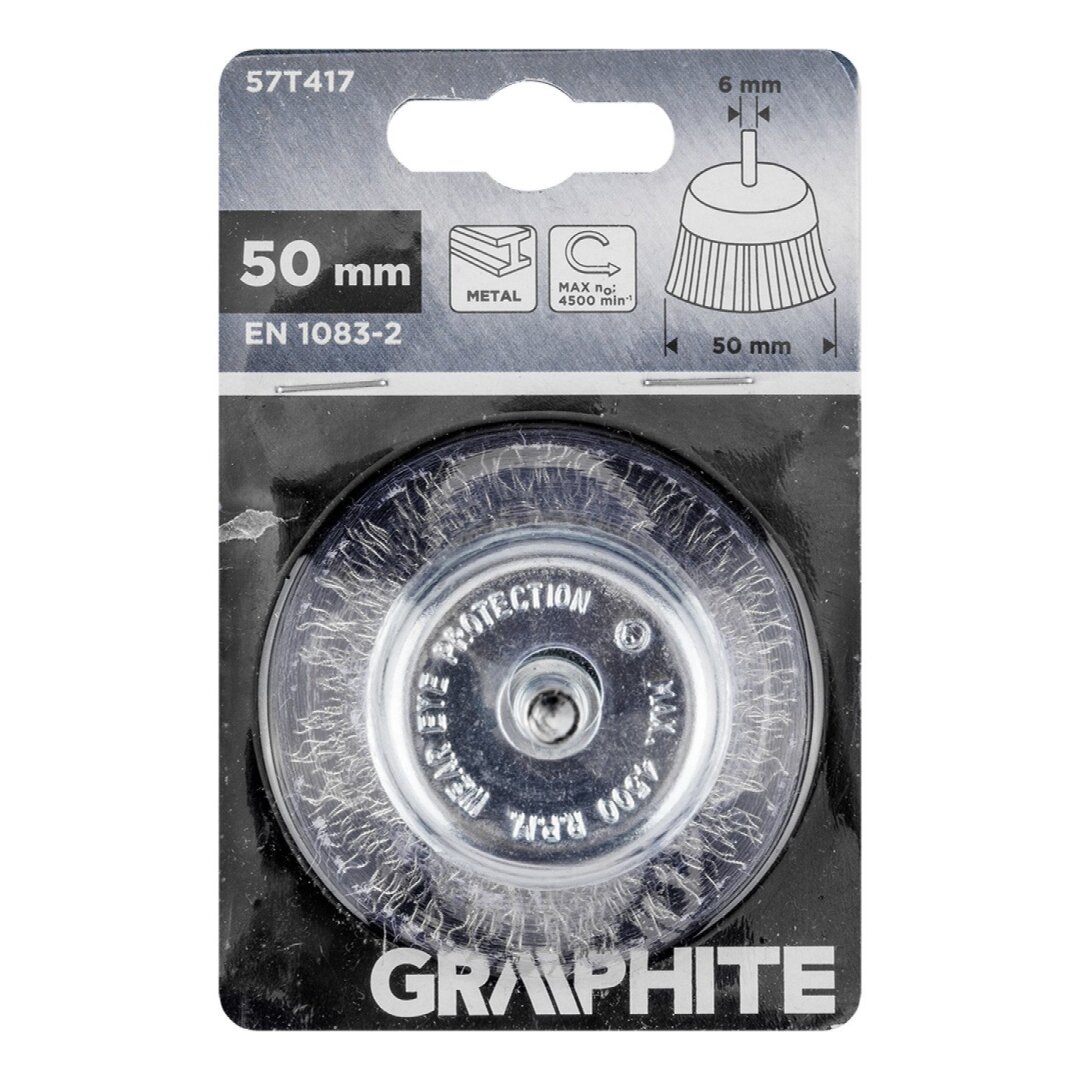 Vielinis šepetys kuginis 50 mm, surišta plieninė viela, su 6 mm blauzdos 1