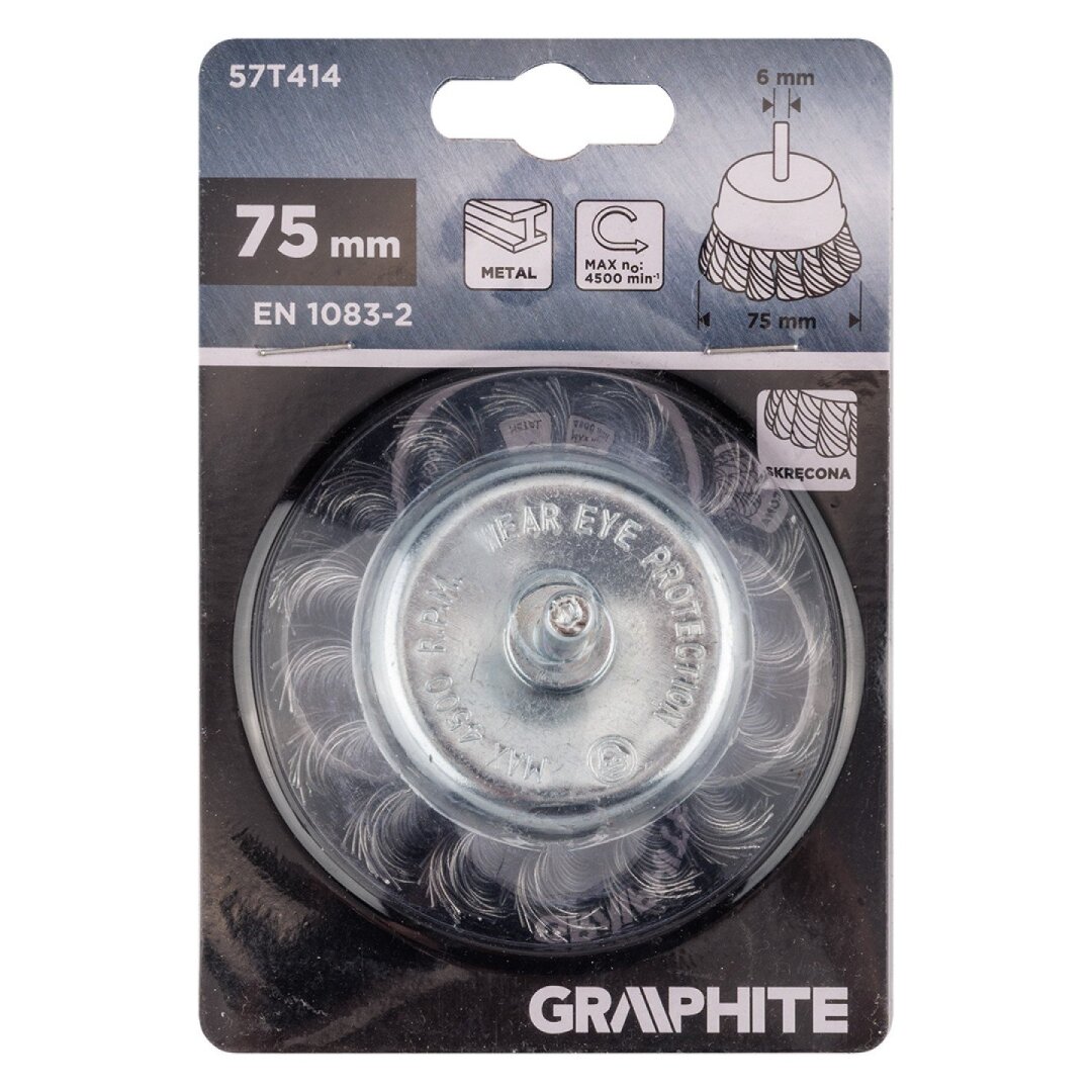 Vielinis šepetys kuginis 75 mm, susukta plieninė viela, su 6 mm blauzdos 1 Vielinis šepetys kuginis 75 mm, susukta plieninė viela, su 6 mm blauzdos 1