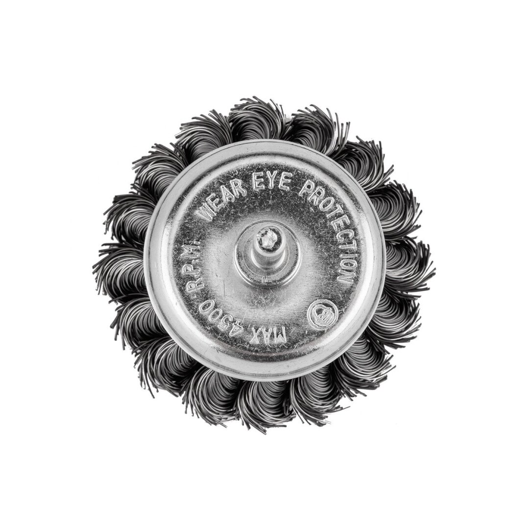 Vielinis šepetys kuginis 75 mm, susukta plieninė viela, su 6 mm blauzdos 2