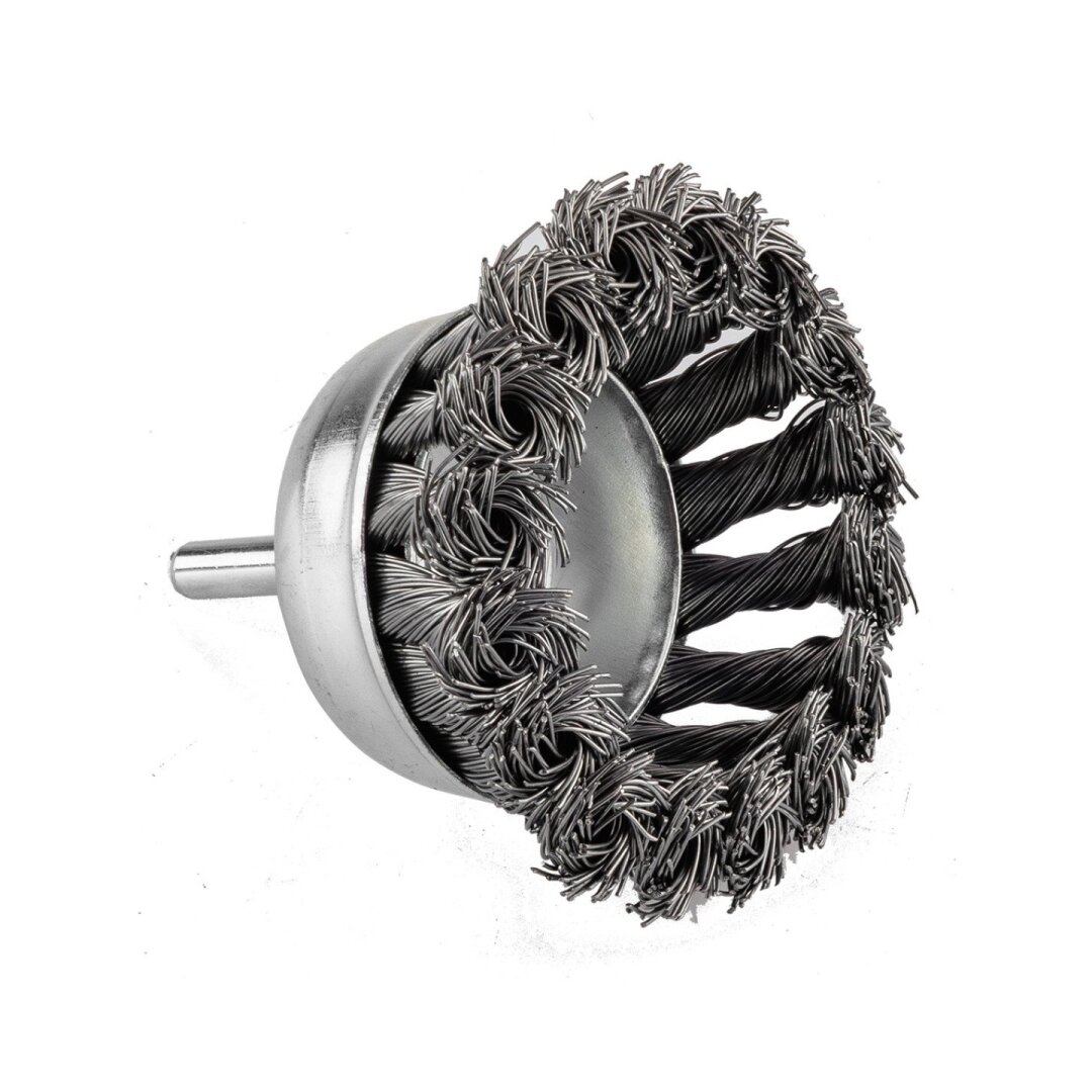 Vielinis šepetys kuginis 75 mm, susukta plieninė viela, su 6 mm blauzdos 4