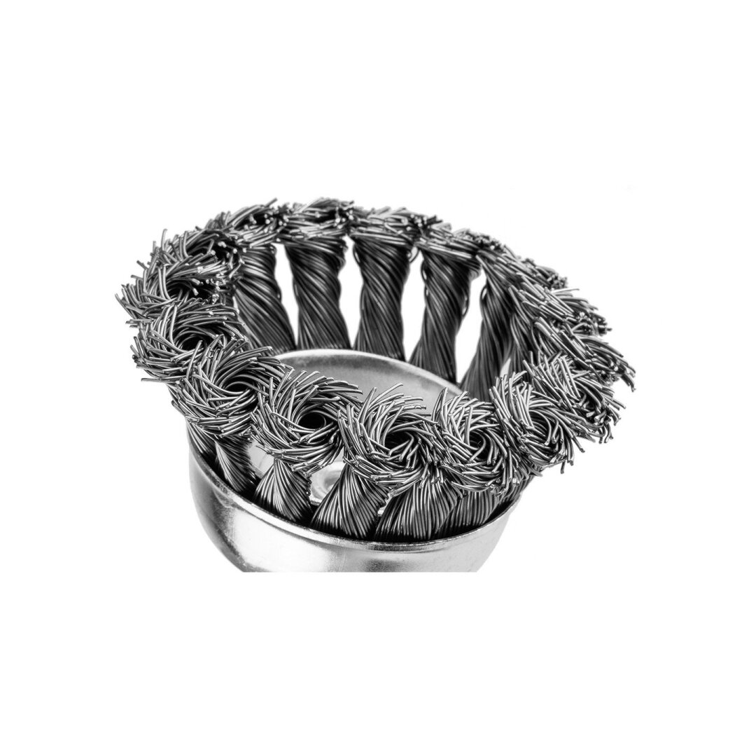 Vielinis šepetys kuginis 75 mm, susukta plieninė viela, su 6 mm blauzdos 6