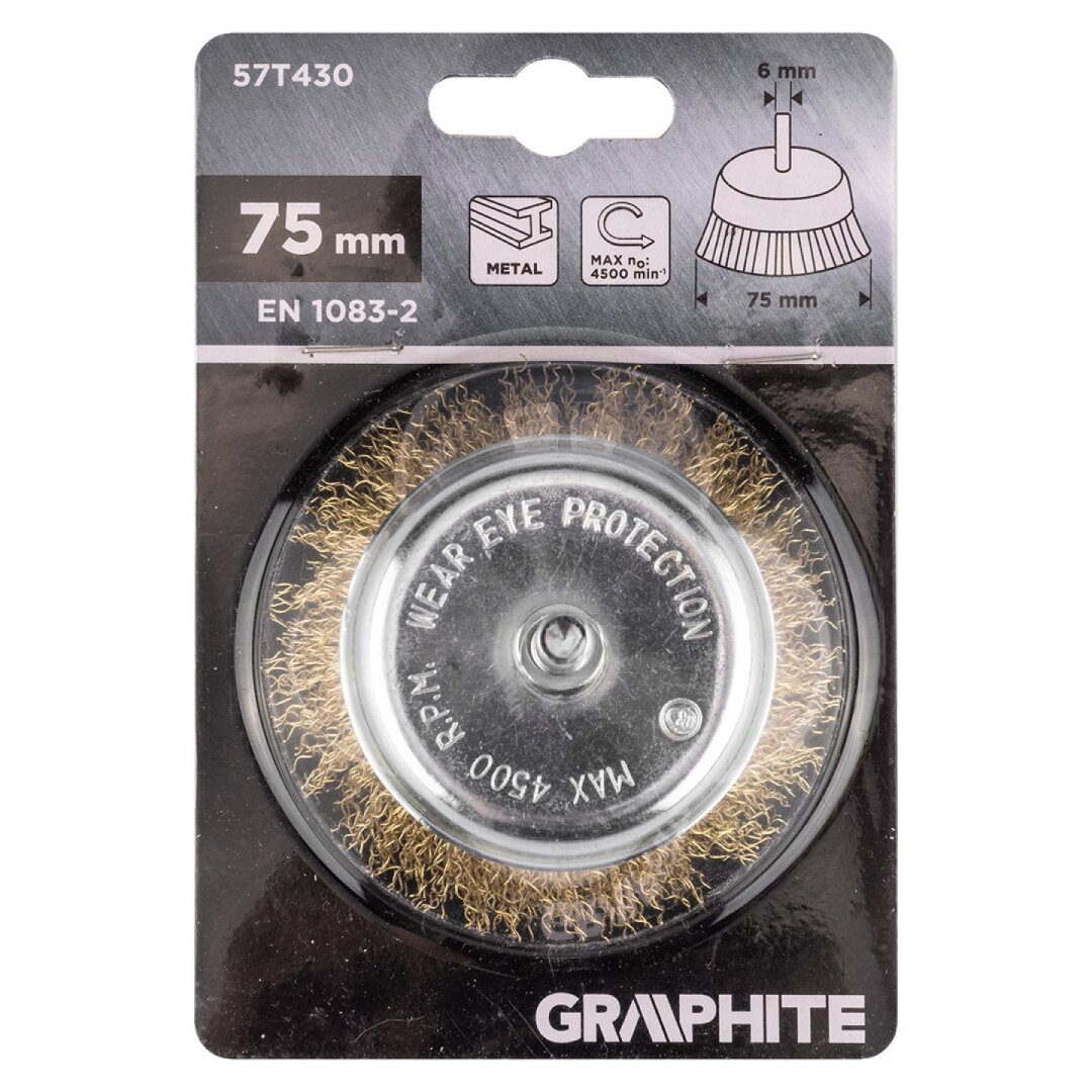 Vielinis šepetys kuginis 75 mm, suvirškintos vielos, žalvario dengtas, su 6 mm blaučiu 1 Vielinis šepetys kuginis 75 mm, suvirškintos vielos, žalvario dengtas, su 6 mm blaučiu 1