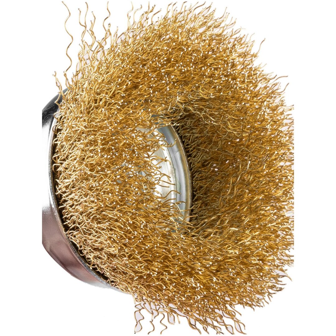 Vielinis šepetys kuginis 75 mm, suvirškintos vielos, žalvario dengtas, su 6 mm blaučiu 6 Vielinis šepetys kuginis 75 mm, suvirškintos vielos, žalvario dengtas, su 6 mm blaučiu 6