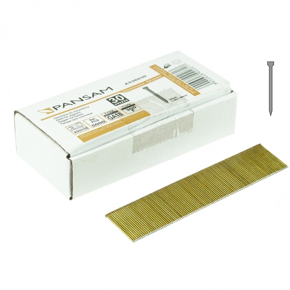 Vinukai PANSAM A536030 (GA18, 300 tipo) 30 mm, 5000 vnt. Vinukai PANSAM A536030 (GA18, 300 tipo) 30 mm, 5000 vnt.