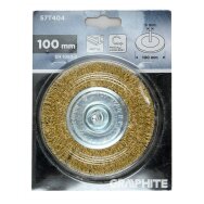 Vielinis diskinis šepetys 100 mm, suvirškintos vielos, žalvario dengtas, su 6 mm blauzdomis