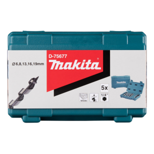 Viengubos spiralės grąžtai medienai Makita D-75677, su 1/4" šešiakampiais koteliais, 5 vnt.