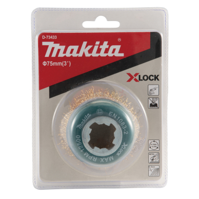 Vielinė šlifavimo taurė Makita D-73433, banguota viela, 0.3mm, Ø 75 mm, X-LOCK 3 Vielinė šlifavimo taurė Makita D-73433, banguota viela, 0.3mm, Ø 75 mm, X-LOCK 3
