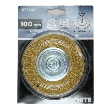 Vielinis diskinis šepetys 100 mm, suvirškintos vielos, žalvario dengtas, su 6 mm blauzdomis 1 Vielinis diskinis šepetys 100 mm, suvirškintos vielos, žalvario dengtas, su 6 mm blauzdomis 1