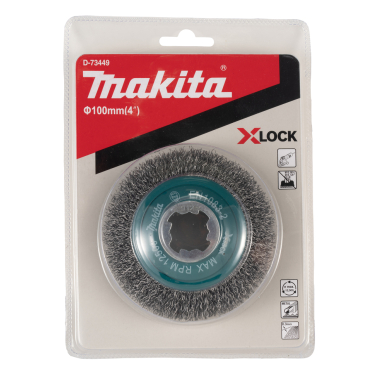 Vielinis kūginis šlifavimo šepetys Makita D-73449, banguota viela, 0.3mm, Ø 100 mm, X-LOCK 3 Vielinis kūginis šlifavimo šepetys Makita D-73449, banguota viela, 0.3mm, Ø 100 mm, X-LOCK 3